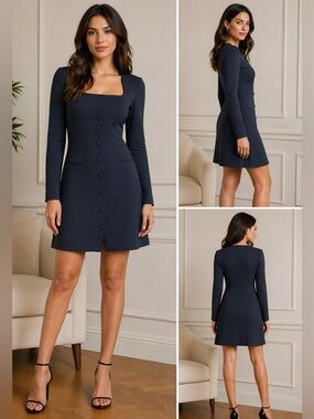 Abercrombie & Fitch Dark Navy Tailored Button Front Mini Dress Blazer XS EUC